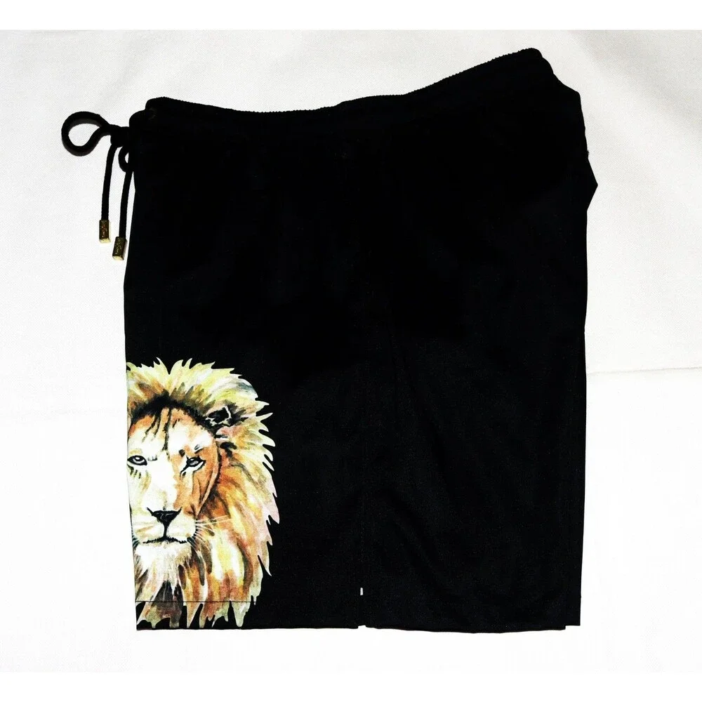 Kenny Flowers Men's Lion Print Black Mesh Lined Pockets Swim Trunks Size XL